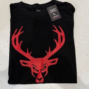 Men's Black Buckedup T-Shirt with Red Deer Graphic - L